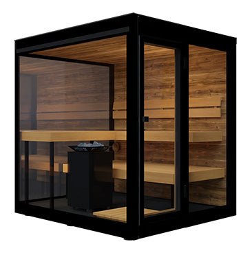 ThermaSol Vue Sauna Cabin Fully Assembled Outdoor Sauna, Mirrored Glass, Up to 4 Persons - West Coast Saunas - 14-VUEDL