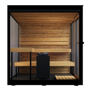 ThermaSol Vue Sauna Cabin Fully Assembled Outdoor Sauna, Mirrored Glass, Up to 4 Persons - West Coast Saunas - 14-VUEDL
