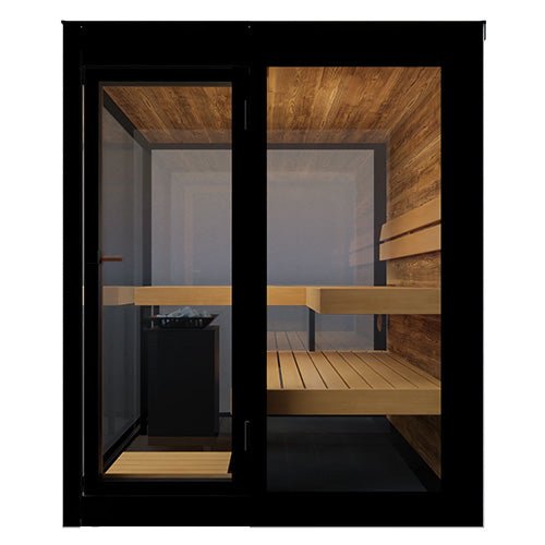 ThermaSol Vue Sauna Cabin Fully Assembled Outdoor Sauna, Mirrored Glass, Up to 4 Persons - West Coast Saunas - 14-VUEDL