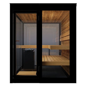 ThermaSol Vue Sauna Cabin Fully Assembled Outdoor Sauna, Mirrored Glass, Up to 4 Persons - West Coast Saunas - 14-VUEDL