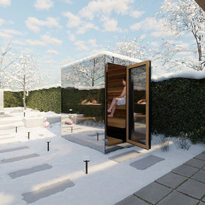 ThermaSol Vue Sauna Cabin Fully Assembled Outdoor Sauna, Mirrored Glass, Up to 4 Persons - West Coast Saunas - 14-VUEDL