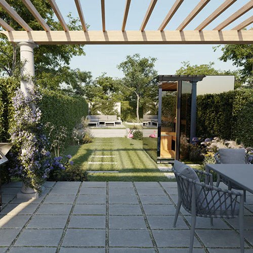 ThermaSol Vue Sauna Cabin Fully Assembled Outdoor Sauna, Mirrored Glass, Up to 4 Persons - West Coast Saunas - 14-VUEDL