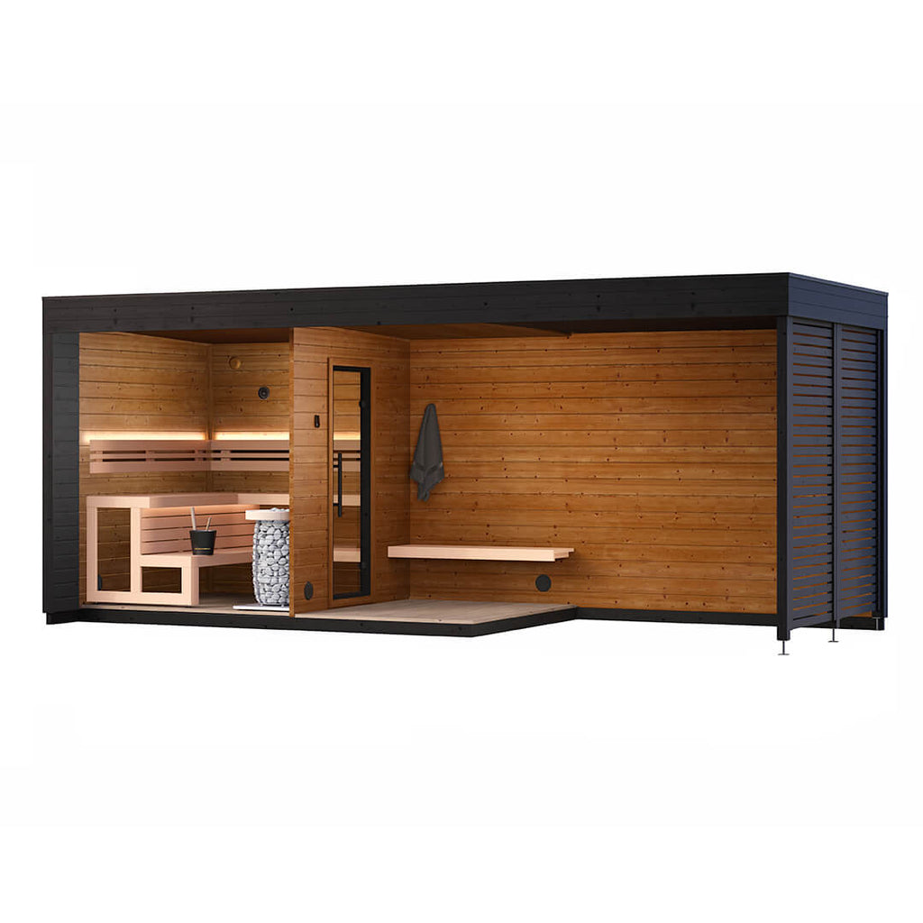 Thermowood 5 Person Two Room Cube Sauna Kit w/Outdoor Area - Cubo L Plus - West Coast Saunas - BS - CUBO - L - PLS