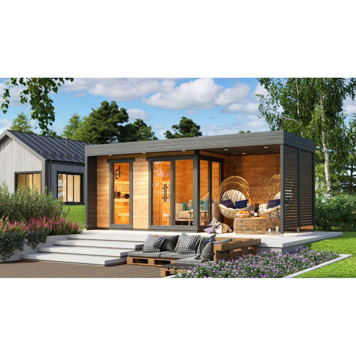 Thermowood 5 Person Two Room Cube Sauna Kit w/Outdoor Area - Cubo L Plus - West Coast Saunas - BS - CUBO - L - PLS