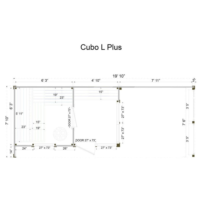 Thermowood 5 Person Two Room Cube Sauna Kit w/Outdoor Area - Cubo L Plus - West Coast Saunas - BS - CUBO - L - PLS