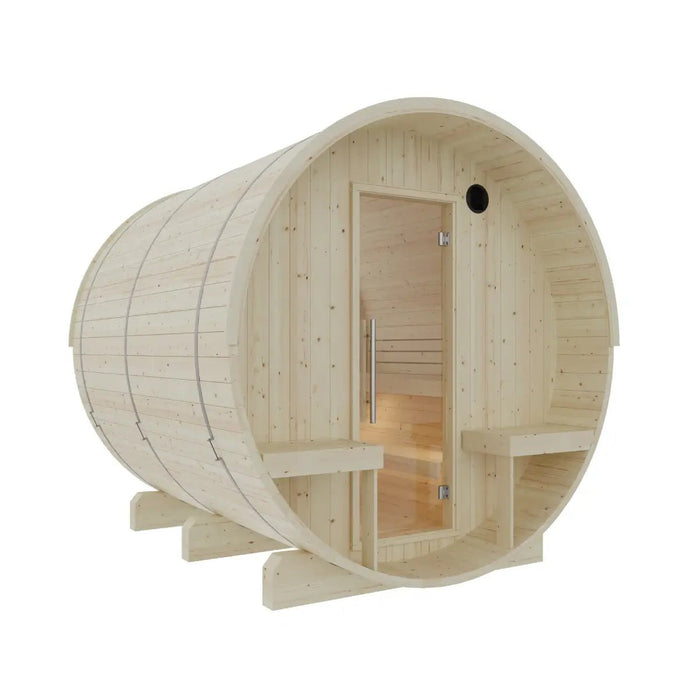 Turku Finnish Barrel Sauna with Terrace and WiFi Heater - Finnish Sauna Builders - West Coast Saunas - sku-47595062264049