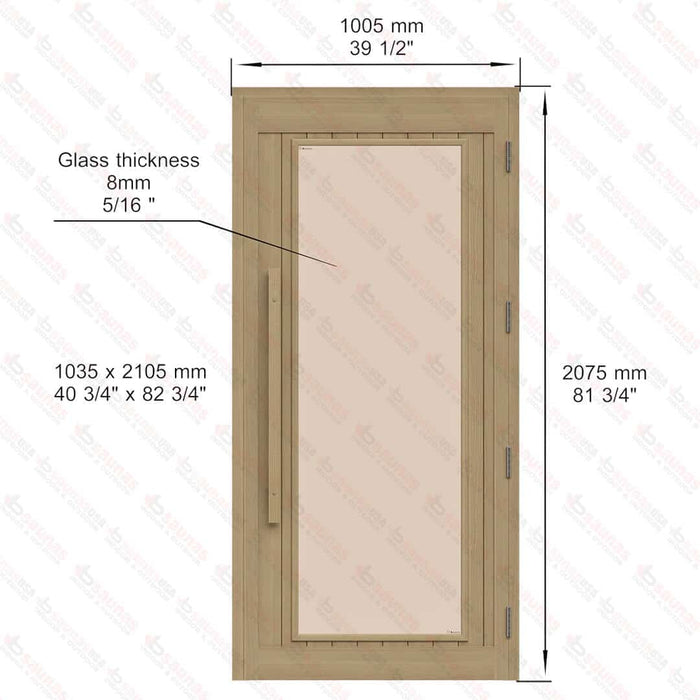 Western Red Cedar Sauna Door With Full Bronze Glass, ADA Compliance, 1005×2075 mm (39 1/2 x 81 3/4″) - West Coast Saunas - BSAUNAWRCBGDR