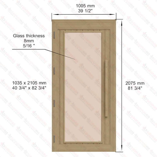 Western Red Cedar Sauna Door With Full Bronze Glass, ADA Compliance, 1005×2075 mm (39 1/2 x 81 3/4″) - West Coast Saunas - BSAUNAWRCBGDL