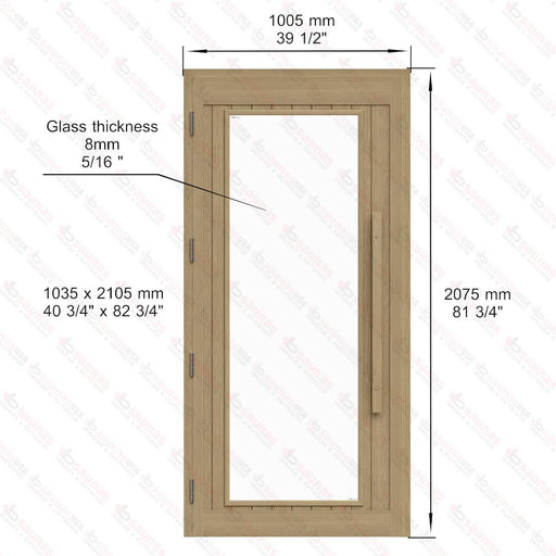 Western Red Cedar Sauna Door With Full Clear Glass, ADA Compliance, 1005×2075 mm (39 1/2 x 81 3/4″) - West Coast Saunas - BSAUNAWRCCGDL