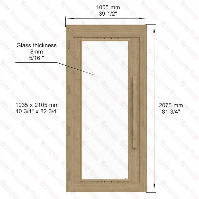 Western Red Cedar Sauna Door With Full Clear Glass, ADA Compliance, 1005×2075 mm (39 1/2 x 81 3/4″) - West Coast Saunas - BSAUNAWRCCGDL