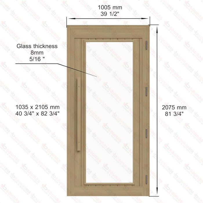 Western Red Cedar Sauna Door With Full Clear Glass, ADA Compliance, 1005×2075 mm (39 1/2 x 81 3/4″) - West Coast Saunas - BSAUNAWRCCGDR