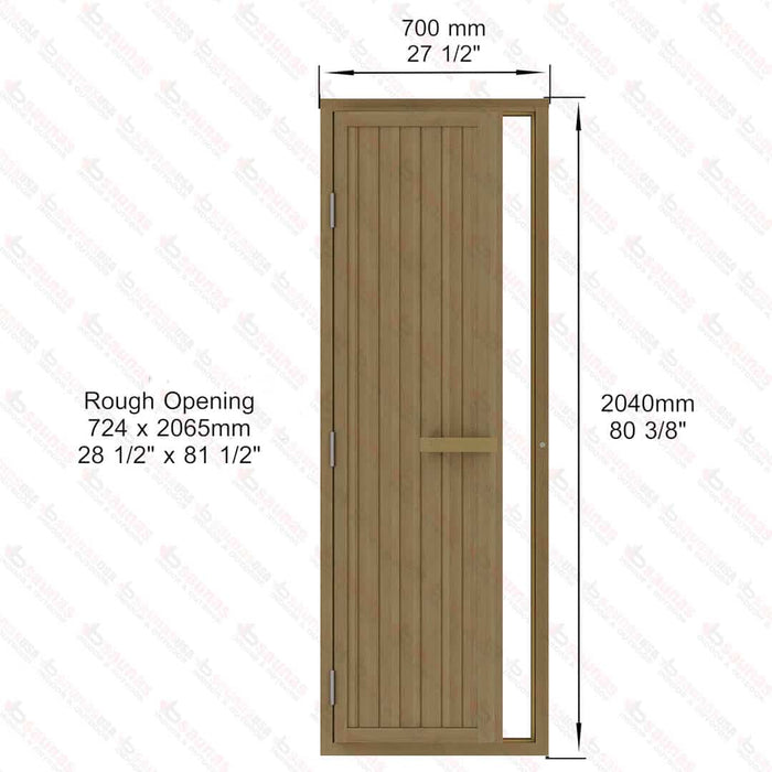Western Red Cedar Solid Sauna Door, 700×2040 mm (27 1/2″ x 80 3/8″) - West Coast Saunas - BSAUNAWRCSDL