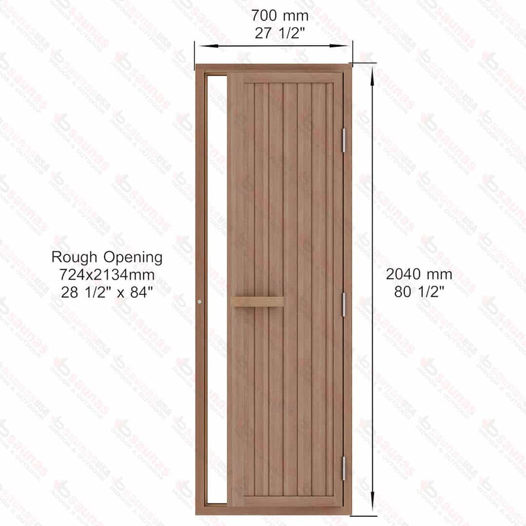 Western Red Cedar Solid Sauna Door, 700x2040mm (27 1/2″ x 80 3/8″) - West Coast Saunas - BSAUWRCDRH