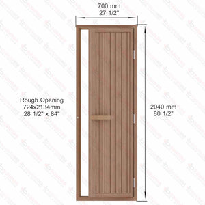 Western Red Cedar Solid Sauna Door, 700x2040mm (27 1/2″ x 80 3/8″) - West Coast Saunas - BSAUWRCDRH