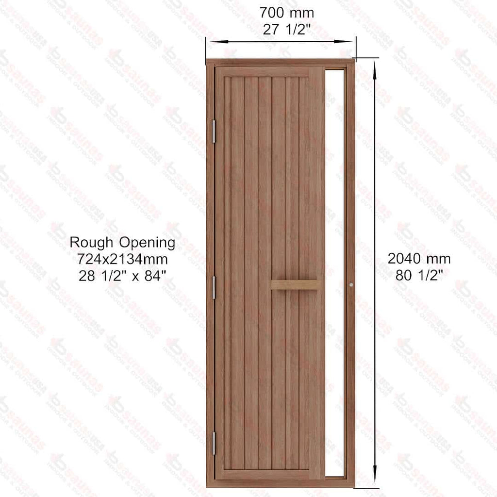 Western Red Cedar Solid Sauna Door, 700x2040mm (27 1/2″ x 80 3/8″) - West Coast Saunas - BSAUWRCDRH