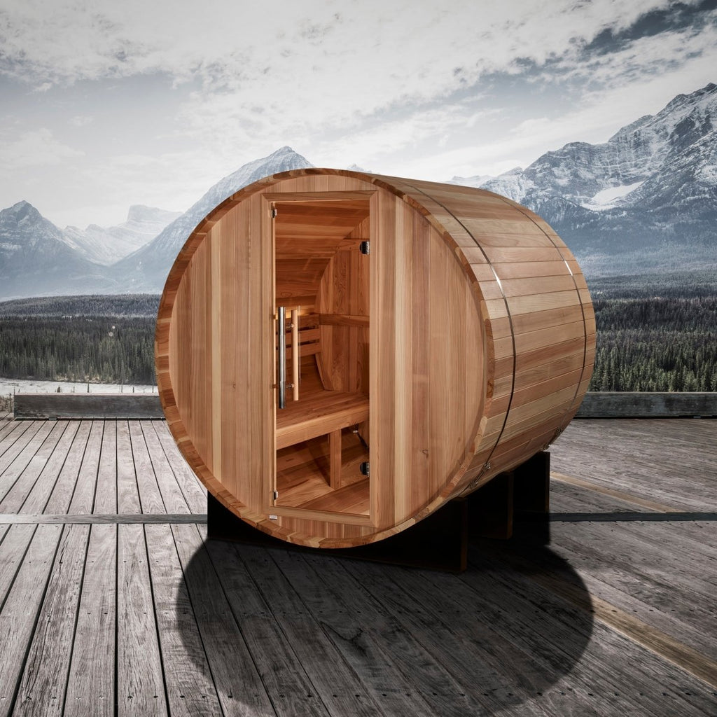 St. Moritz Traditional Outdoor Barrel Steam Sauna - West Coast Saunas - GDI-B002-01